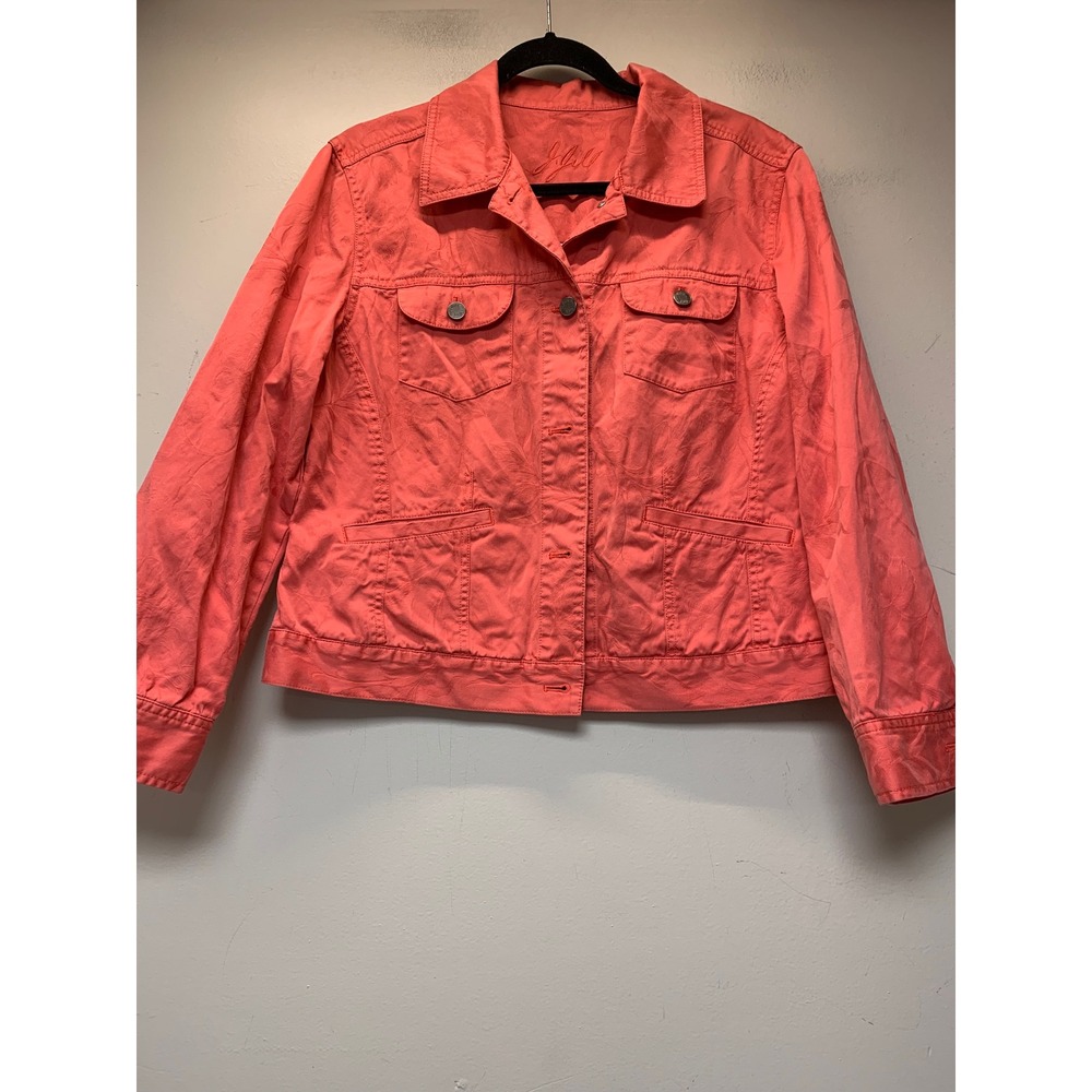 J. Jill Jacket Women Medium Petite Coral Pink Excellent Floral Jacquard Cotton
